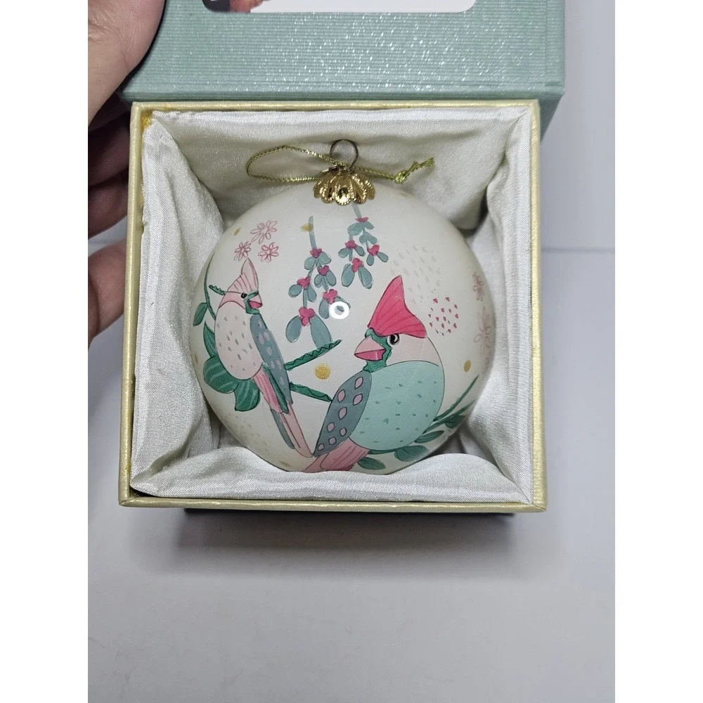 Pier 1 Li Bien Cardinal Bird Christmas Ornament Hand Painted Glass Ball Boxed